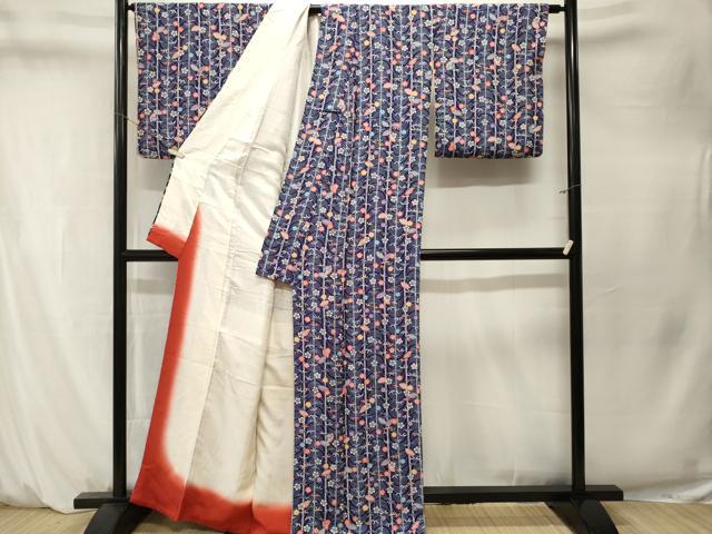 平和屋着物■上質な小紋　扇面笹竹梅文　正絹　逸品　CABM1530ev