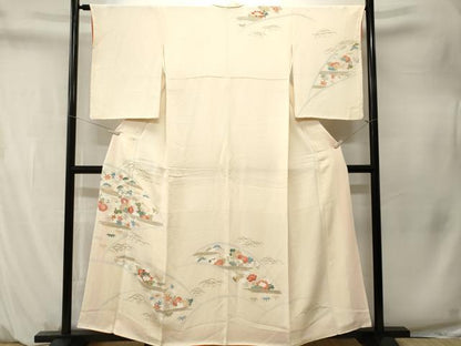 平和屋着物■訪問着　芝草花文　金彩　鬼しぼ縮緬　正絹　逸品　CABM1533ev