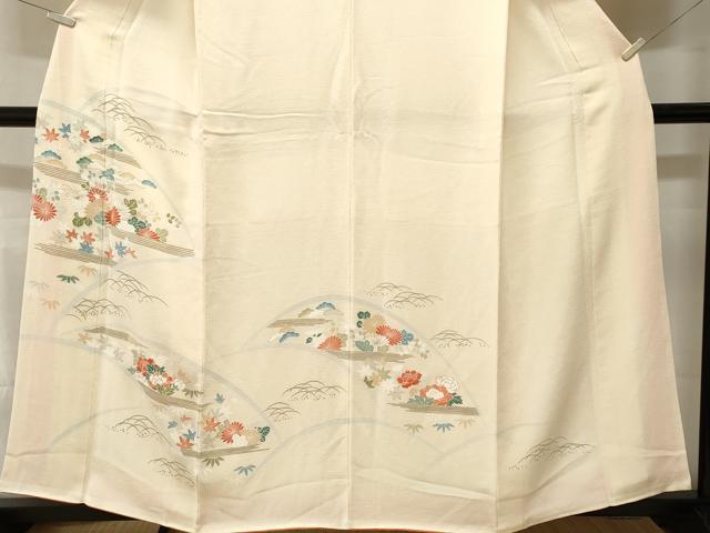 平和屋着物■訪問着　芝草花文　金彩　鬼しぼ縮緬　正絹　逸品　CABM1533ev