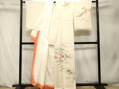 平和屋着物■訪問着　芝草花文　金彩　鬼しぼ縮緬　正絹　逸品　CABM1533ev