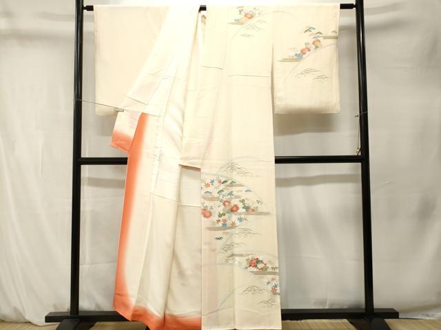 平和屋着物■訪問着　芝草花文　金彩　鬼しぼ縮緬　正絹　逸品　CABM1533ev