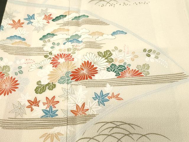平和屋着物■訪問着　芝草花文　金彩　鬼しぼ縮緬　正絹　逸品　CABM1533ev