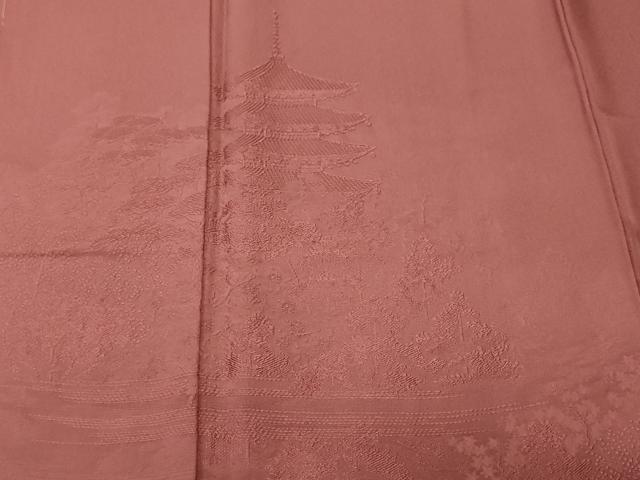 平和屋着物■上質な色無地　風景地紋　宗伝唐茶色　正絹　逸品　CABM1536ev