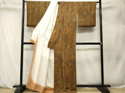 平和屋着物■上質な小紋　切嵌更紗花文　鬼しぼ縮緬　正絹　逸品　CABM1544ev