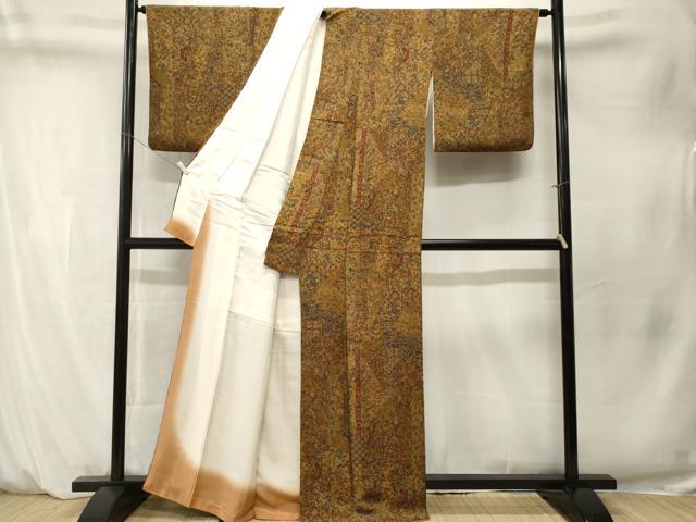 平和屋着物■上質な小紋　切嵌更紗花文　鬼しぼ縮緬　正絹　逸品　CABM1544ev