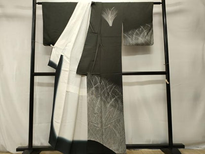 平和屋着物■訪問着　枝葉文　黒地　正絹　逸品　CABM1545ev