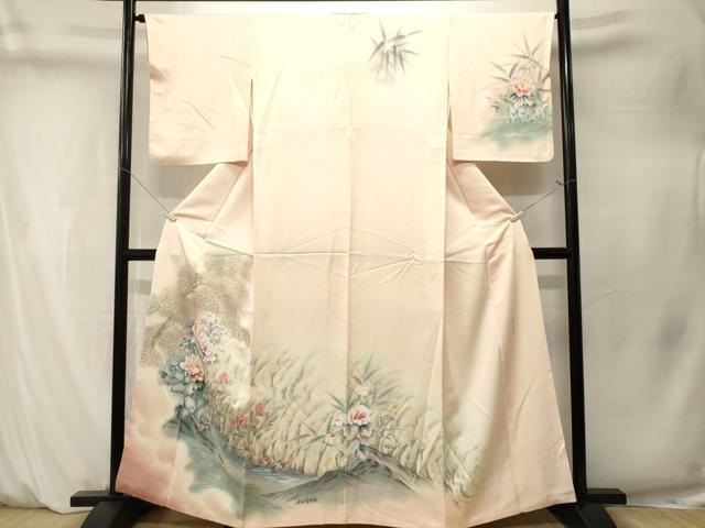 平和屋着物■訪問着　作家物　手描き　流水草花文　暈し染め　正絹　逸品　CABM1549ev