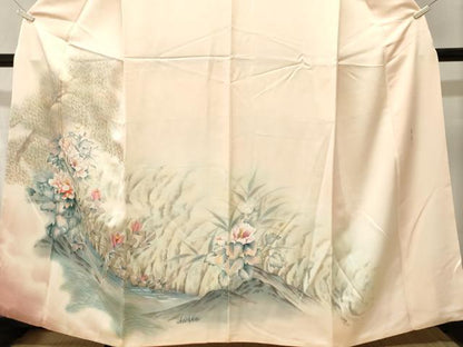 平和屋着物■訪問着　作家物　手描き　流水草花文　暈し染め　正絹　逸品　CABM1549ev