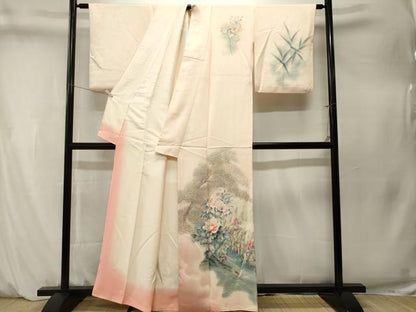 平和屋着物■訪問着　作家物　手描き　流水草花文　暈し染め　正絹　逸品　CABM1549ev