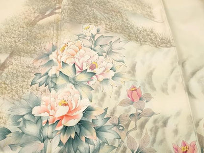 平和屋着物■訪問着　作家物　手描き　流水草花文　暈し染め　正絹　逸品　CABM1549ev