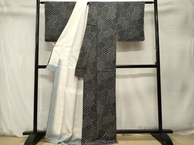 平和屋着物■上質な小紋　絞り　切嵌吉祥文　黒地　正絹　逸品　CABM1554ev