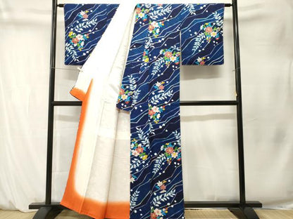 平和屋着物■上質な小紋　絞り　型染め　草花文　正絹　逸品　CABM1555ev