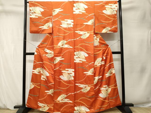 平和屋着物■上質な小紋　雪芝エ霞扇面花文　正絹　逸品　CABM1556ev