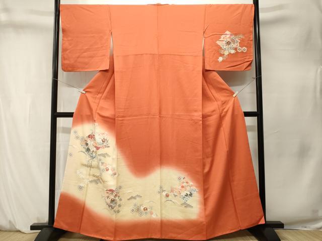 平和屋着物■訪問着　松皮菱松竹梅飛鶴文　暈し染め　金彩　正絹　逸品　CABM1561ev