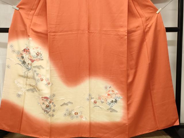 平和屋着物■訪問着　松皮菱松竹梅飛鶴文　暈し染め　金彩　正絹　逸品　CABM1561ev