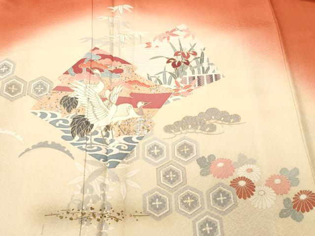 平和屋着物■訪問着　松皮菱松竹梅飛鶴文　暈し染め　金彩　正絹　逸品　CABM1561ev