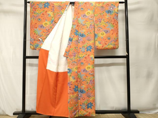 平和屋着物■小振袖　型染め　草花文　正絹　逸品　CABM1563ev