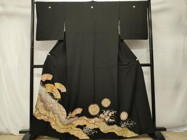 平和屋着物■豪華黒留袖　駒刺繍　地紙鳳凰道長草花文　暈し染め　金彩　正絹　逸品　CABM1564ev