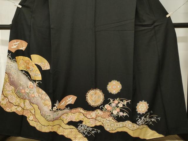 平和屋着物■豪華黒留袖　駒刺繍　地紙鳳凰道長草花文　暈し染め　金彩　正絹　逸品　CABM1564ev