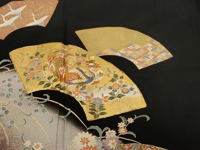 平和屋着物■豪華黒留袖　駒刺繍　地紙鳳凰道長草花文　暈し染め　金彩　正絹　逸品　CABM1564ev