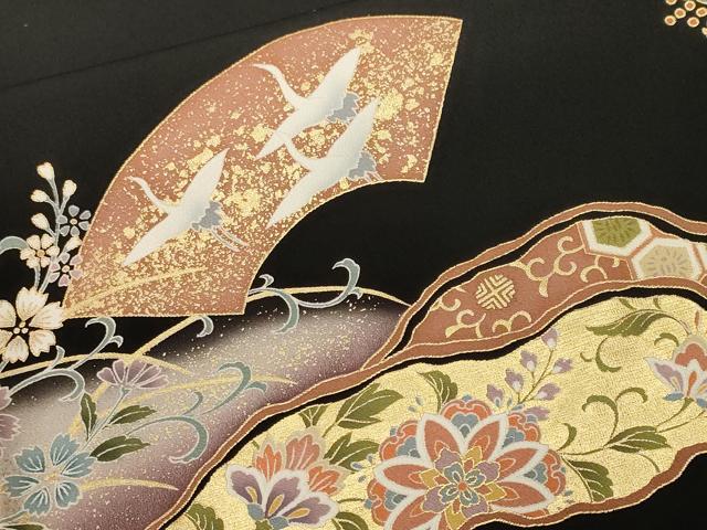 平和屋着物■豪華黒留袖　駒刺繍　地紙鳳凰道長草花文　暈し染め　金彩　正絹　逸品　CABM1564ev
