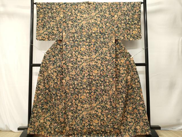 平和屋着物■上質な小紋　孔雀更紗枝花文　正絹　逸品　CABM1567ev