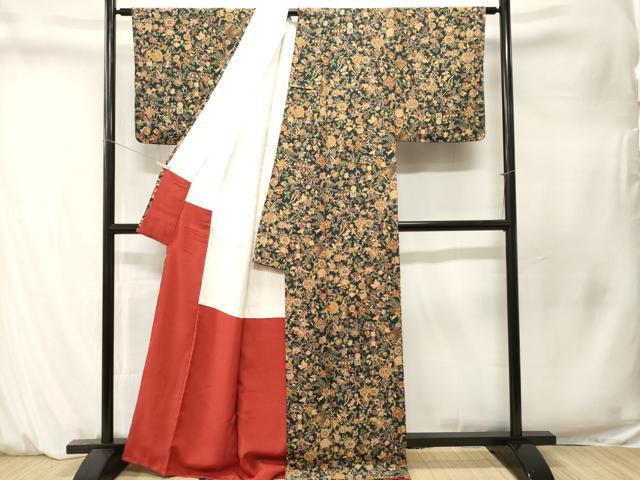 平和屋着物■上質な小紋　孔雀更紗枝花文　正絹　逸品　CABM1567ev