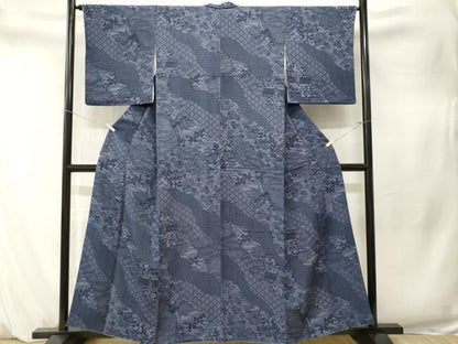 平和屋着物■阿波藍染　阿波友禅　徳島県無形文化財保持者　香川卓美　小紋　型染め　風景文　吉祥文　鬼しぼ縮緬　正絹　逸品　CABM1583ev