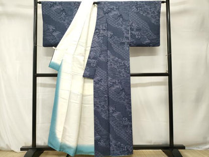 平和屋着物■阿波藍染　阿波友禅　徳島県無形文化財保持者　香川卓美　小紋　型染め　風景文　吉祥文　鬼しぼ縮緬　正絹　逸品　CABM1583ev