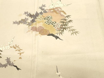 平和屋着物■訪問着　駒刺繍　松竹梅枝花文　金彩　正絹　逸品　CABM1591ev