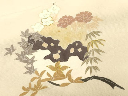 平和屋着物■訪問着　駒刺繍　松竹梅枝花文　金彩　正絹　逸品　CABM1591ev