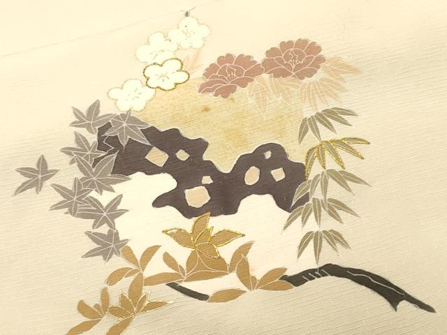 平和屋着物■訪問着　駒刺繍　松竹梅枝花文　金彩　正絹　逸品　CABM1591ev