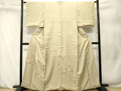 平和屋着物■訪問着　駒刺繍　扇面草花文　金糸　正絹　逸品　CABM1595ev