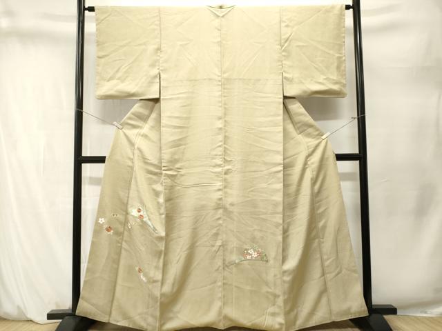 平和屋着物■訪問着　駒刺繍　扇面草花文　金糸　正絹　逸品　CABM1595ev