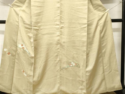 平和屋着物■訪問着　駒刺繍　扇面草花文　金糸　正絹　逸品　CABM1595ev