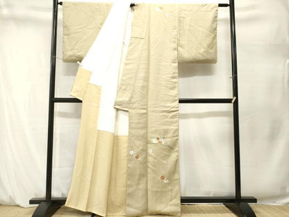 平和屋着物■訪問着　駒刺繍　扇面草花文　金糸　正絹　逸品　CABM1595ev