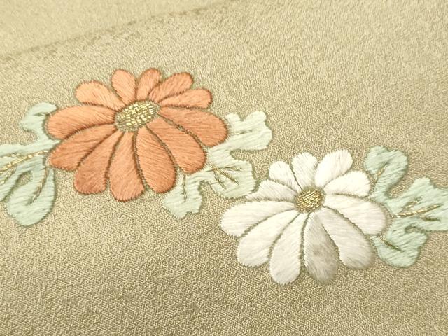 平和屋着物■訪問着　駒刺繍　扇面草花文　金糸　正絹　逸品　CABM1595ev