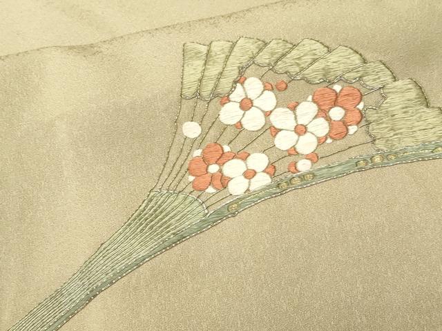 平和屋着物■訪問着　駒刺繍　扇面草花文　金糸　正絹　逸品　CABM1595ev