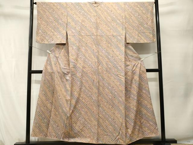 平和屋着物■上質な小紋　よろけ縞花文　暈し染め　正絹　逸品　CABM1596ev