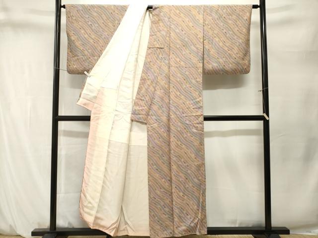 平和屋着物■上質な小紋　よろけ縞花文　暈し染め　正絹　逸品　CABM1596ev