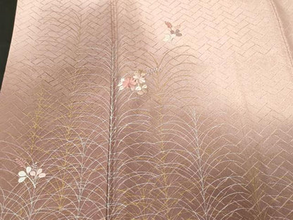 平和屋着物■訪問着　刺繍　芒　草花文　暈し染め　金銀彩　正絹　逸品　CABM1598ev