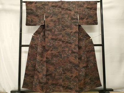 平和屋着物■上質な小紋　御所解文　飛鶴流水草花文　金彩　鬼しぼ縮緬　正絹　逸品　CABM1607ev