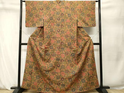 平和屋着物■上質な小紋　紬地　花尽くし文　正絹　逸品　CABM1610ev