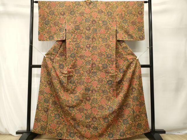 平和屋着物■上質な小紋　紬地　花尽くし文　正絹　逸品　CABM1610ev