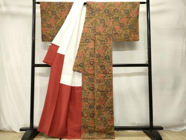 平和屋着物■上質な小紋　紬地　花尽くし文　正絹　逸品　CABM1610ev