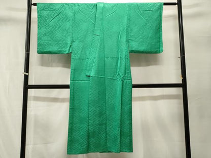 平和屋着物■男性　長襦袢　無双仕立て　紗綾形地紋　花緑青色　正絹　逸品　CABM1611ev