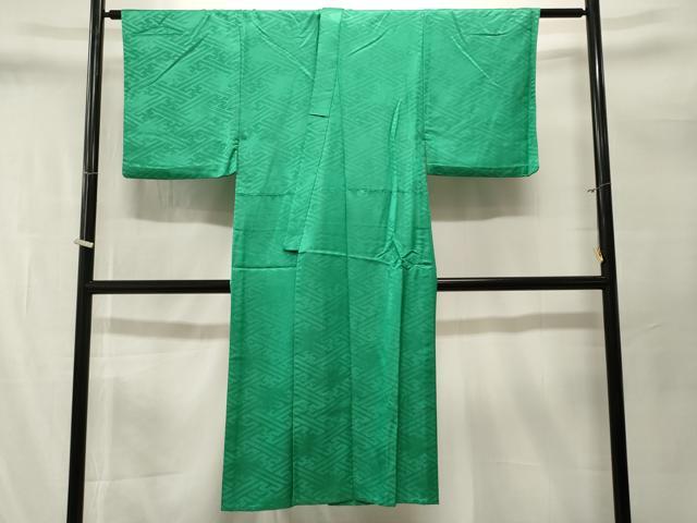 平和屋着物■男性　長襦袢　無双仕立て　紗綾形地紋　花緑青色　正絹　逸品　CABM1611ev