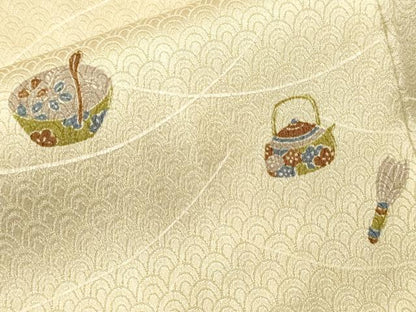 平和屋着物■上質な小紋　芝草茶器花文　正絹　逸品　CABM1618ev