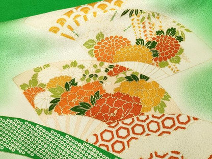 平和屋着物■訪問着　駒刺繍　竹　扇面草花文　暈し染め　金彩　正絹　逸品　CABM1622ev