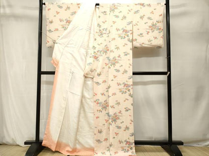 平和屋着物■上質な小紋　型染め　流水草花文　鬼しぼ縮緬　正絹　逸品　CABM1623ev